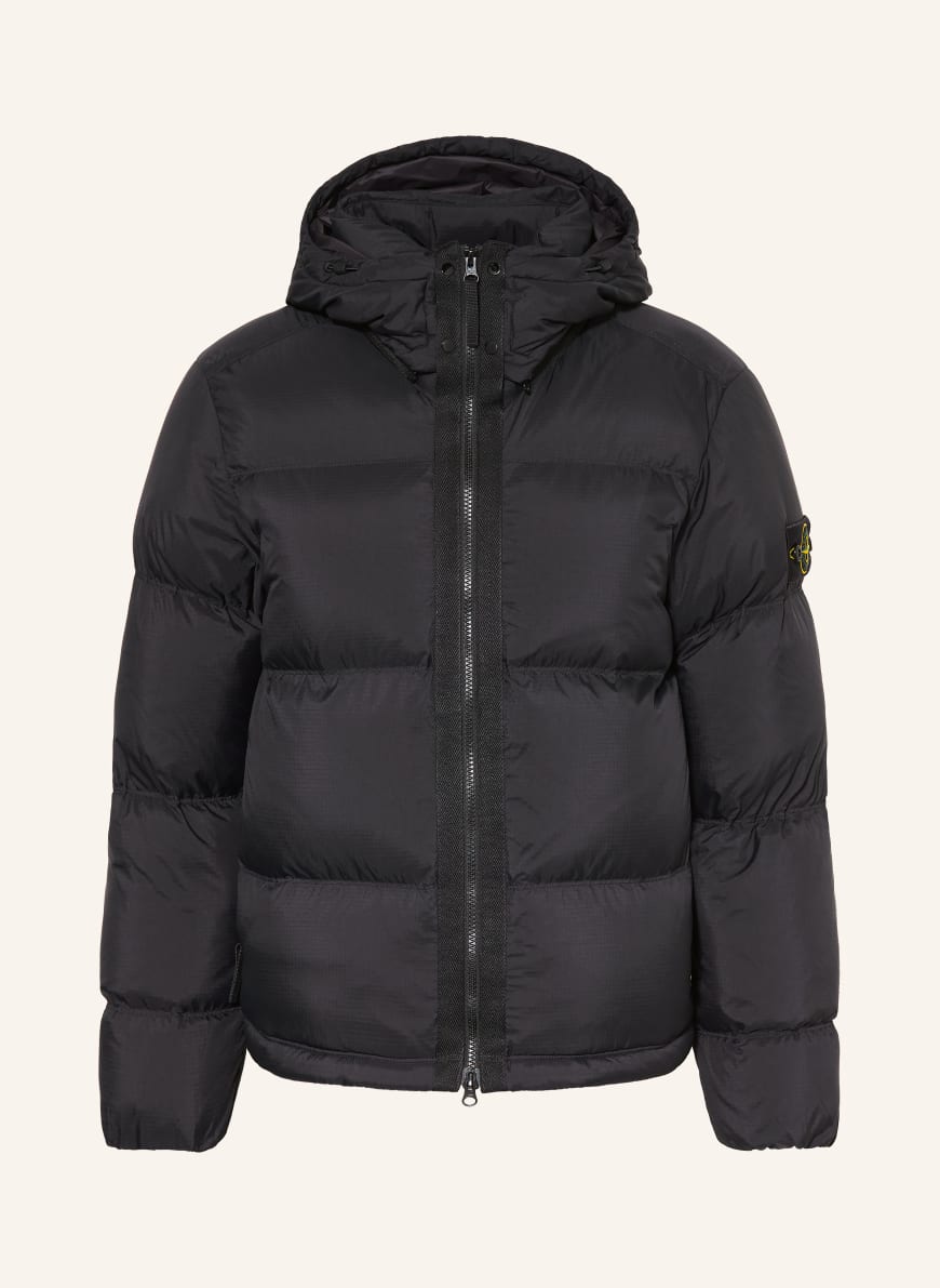 STONE ISLAND Down jacket with removable hood in black