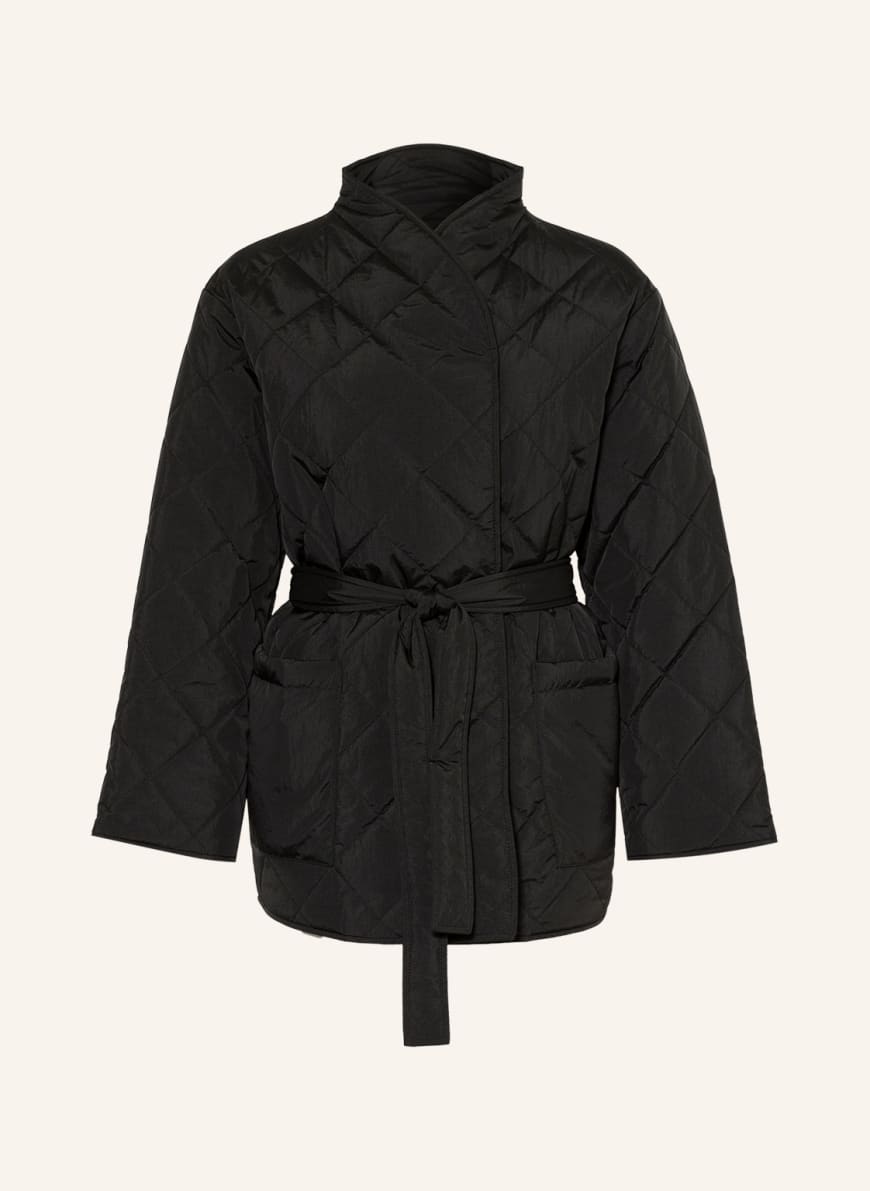 quilted belted banana sleeve coat
