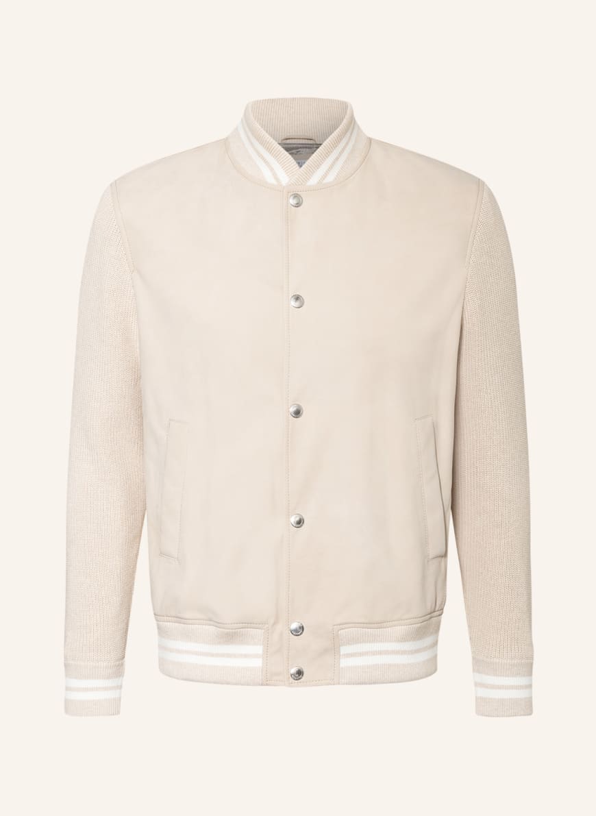 BRUNELLO CUCINELLI Leather bomber jacket in mixed materials, Color: CREAM (Image 1)