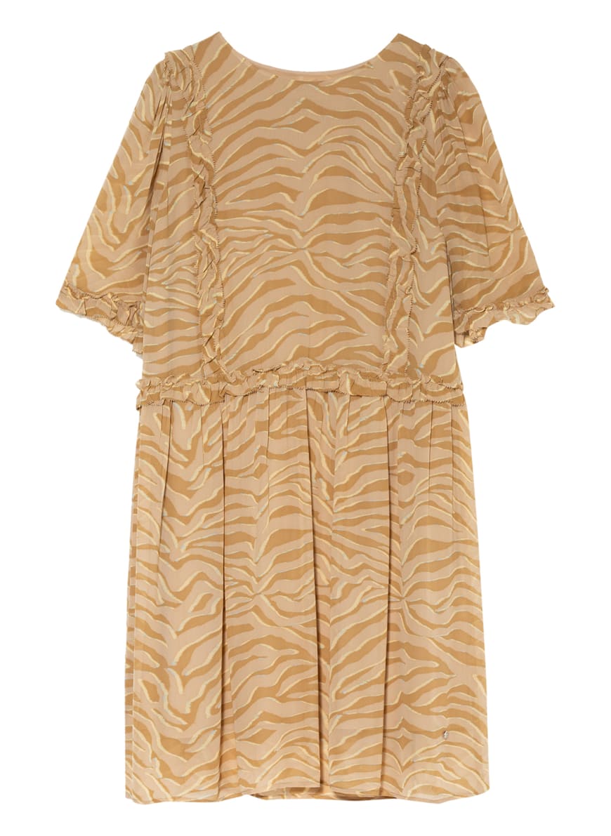 MOS MOSH Kleid MALISE mit 3/4-Arm und Rüschenbesatz, Farbe: BRAUN/ HELLBRAUN/ HELLGELB (Bild 1)