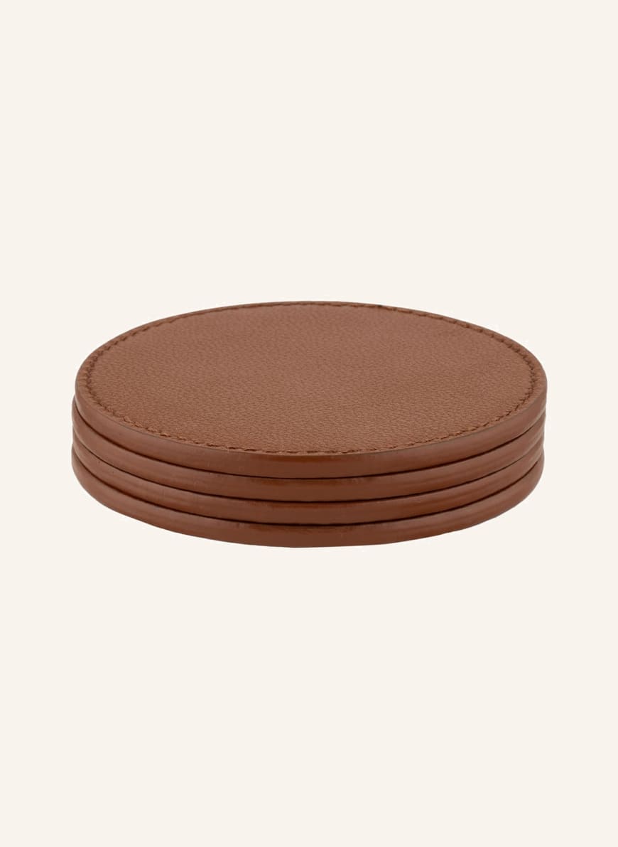 GEORG JENSEN Set of 4 leather coasters SKY in silver/ cognac | Breuninger