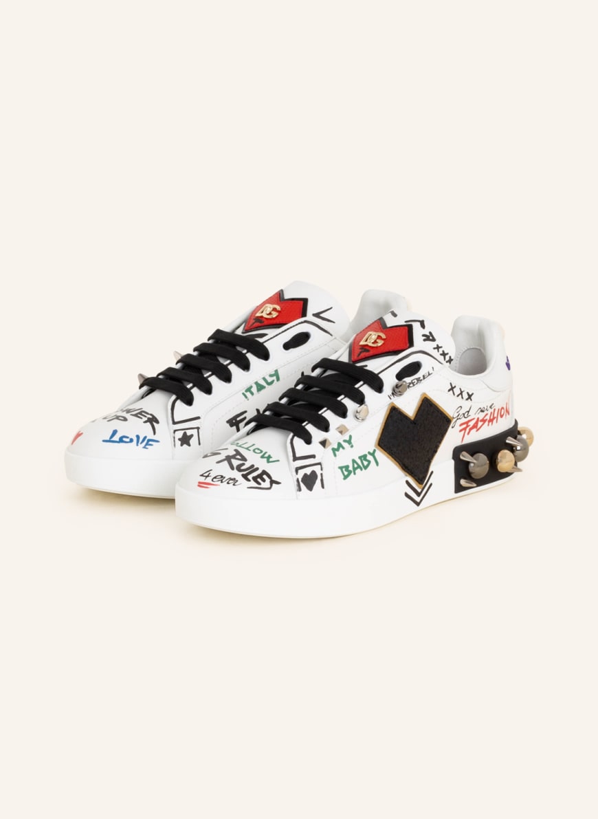 DOLCE & GABBANA Sneakers PORTOFINO with rivets and sequins, Color: WHITE (Image 1)