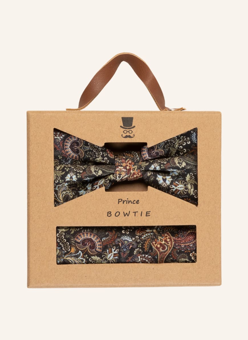 Prince BOWTIE Set: Bow tie and pocket square, Color: BLACK/ GREEN/ LIGHT BLUE(Image 1)