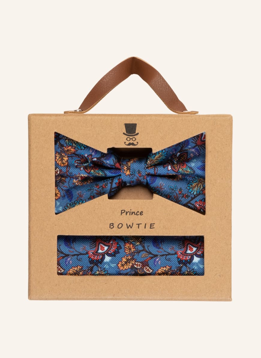 Prince BOWTIE Set: Bow tie and pocket square, Color: BLUE/ RED/ BROWN(Image 1)