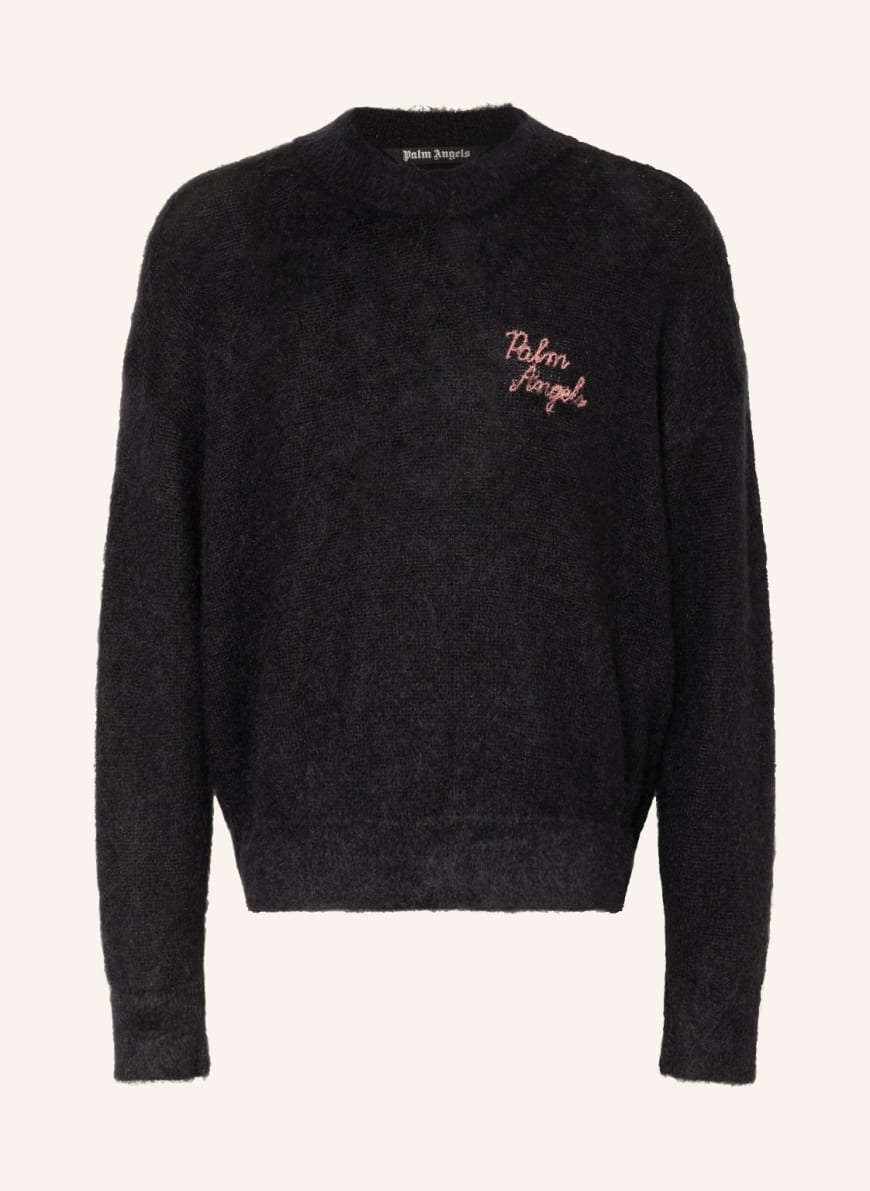Palm Angels Oversized sweater with glitter thread and mohair, Color: BLACK/ FUCHSIA (Image 1)
