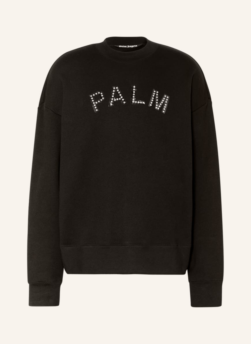 Palm Angels Oversized sweatshirt with decorative gems, Color: BLACK (Image 1)