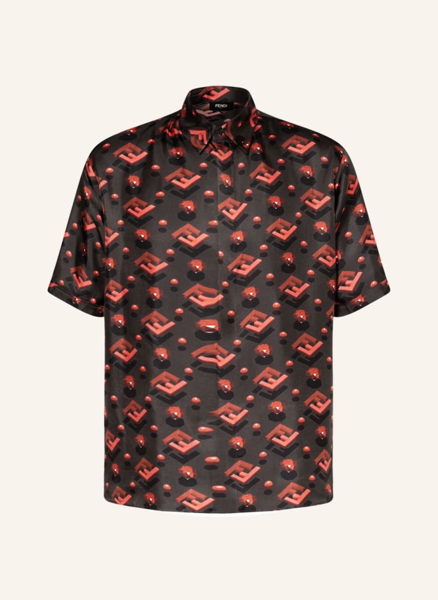 FENDI Short sleeve shirt comfort fit in silk , Color: BLACK/ RED (Image 1)