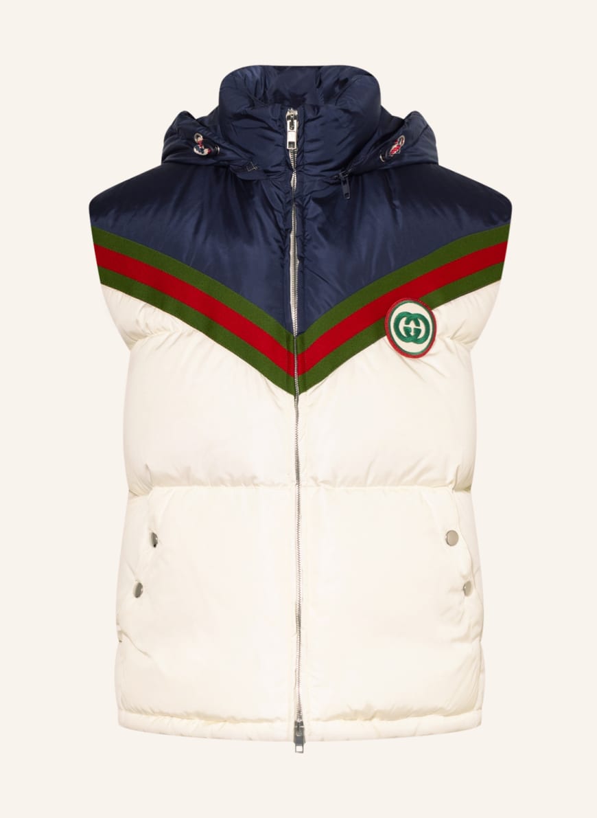 GUCCI Quilted vest with removable hood , Color: WHITE/ DARK BLUE/ DARK RED (Image 1)