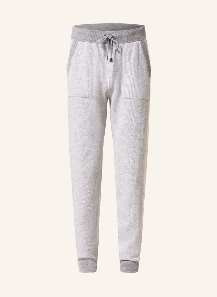 PESERICO Knit trousers in merino wool with tuxedo stripes, Color: GRAY/ CREAM (Image 1)