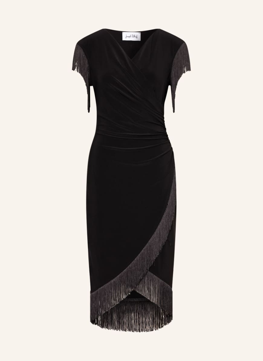 Joseph Ribkoff Dress in wrap look with fringes , Color: BLACK (Image 1)