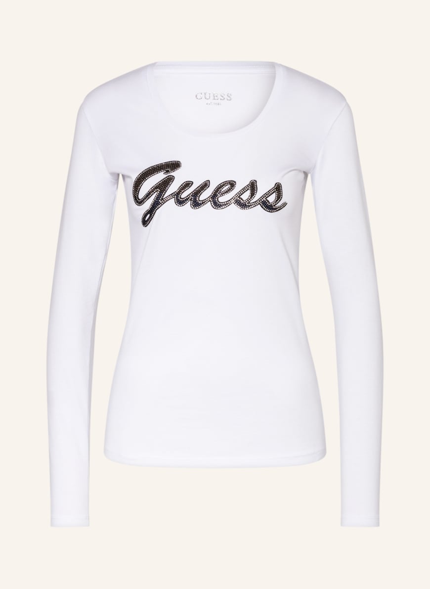 GUESS Long sleeve shirt ADRIANA with decorative gems, Color: WHITE (Image 1)