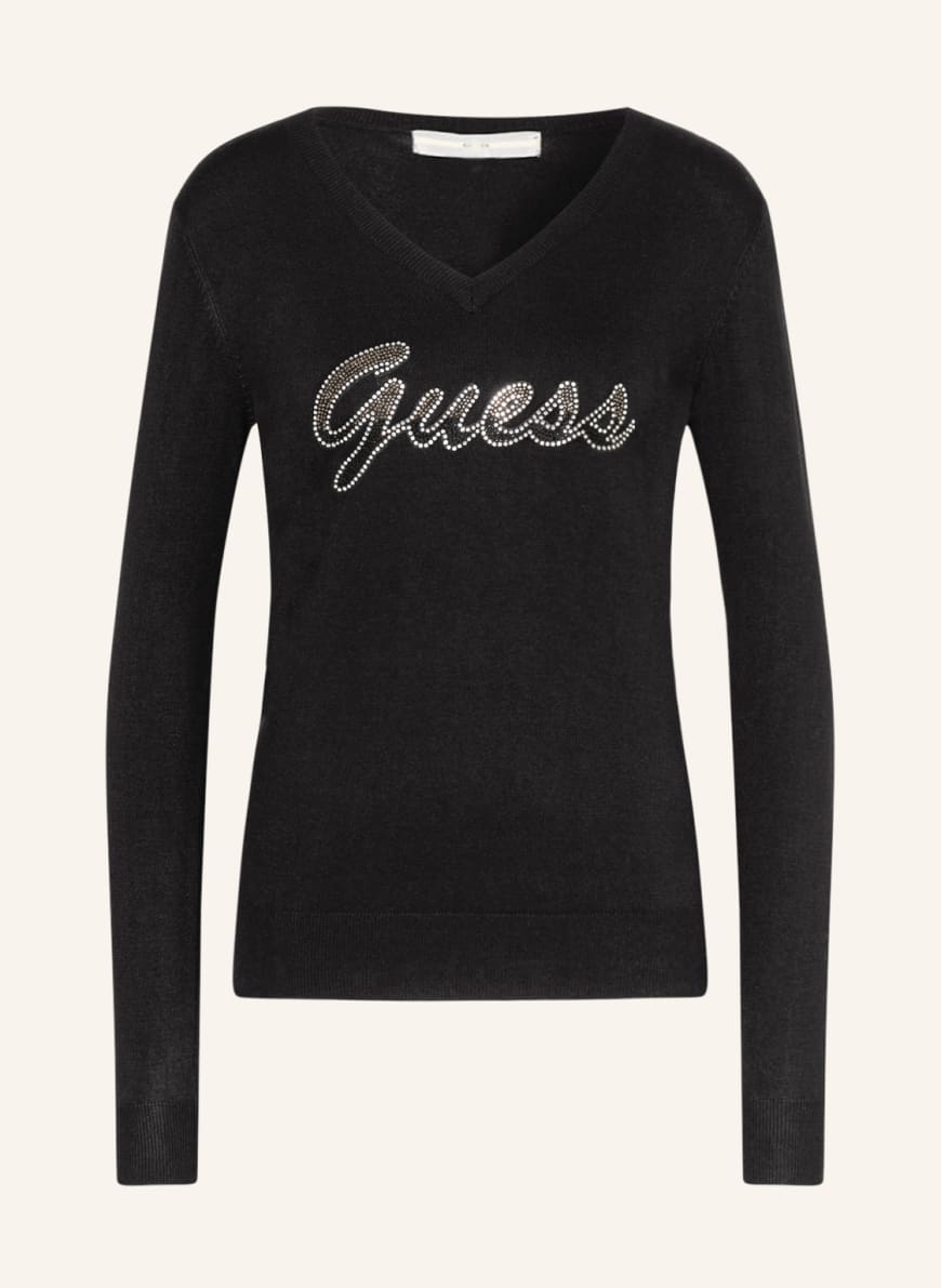 GUESS Long sleeve shirt PASCALE with decorative gems, Color: BLACK (Image 1)
