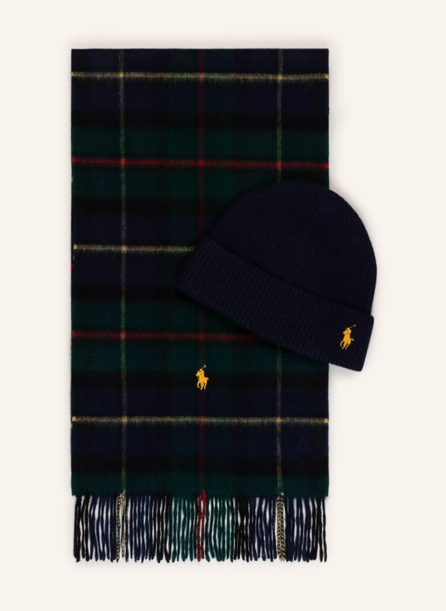 POLO RALPH LAUREN Set: Hat and scarf with gift box, Color: DARK BLUE/ DARK GREEN/ DARK RED (Image 1)
