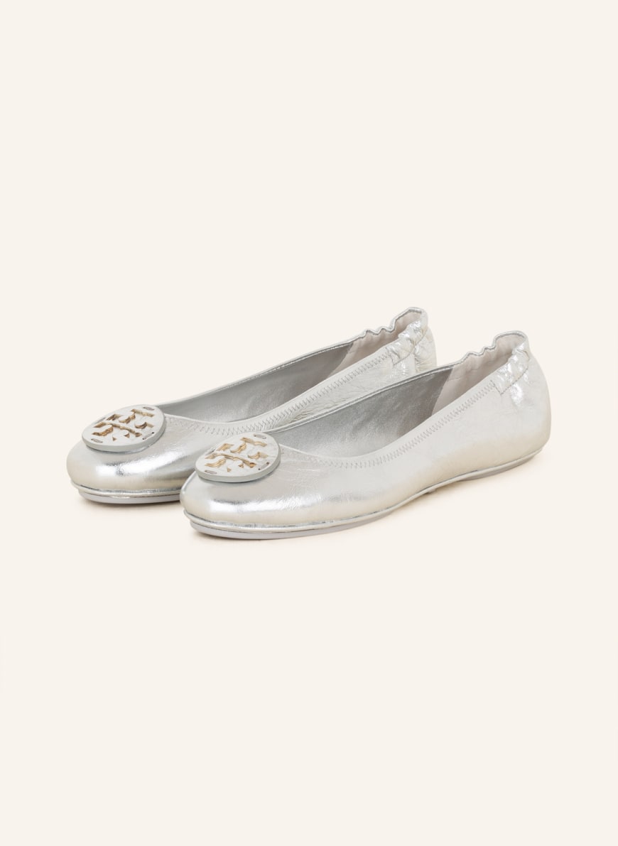 TORY BURCH Ballet flats MINNIE TRAVEL , Color: SILVER (Image 1)