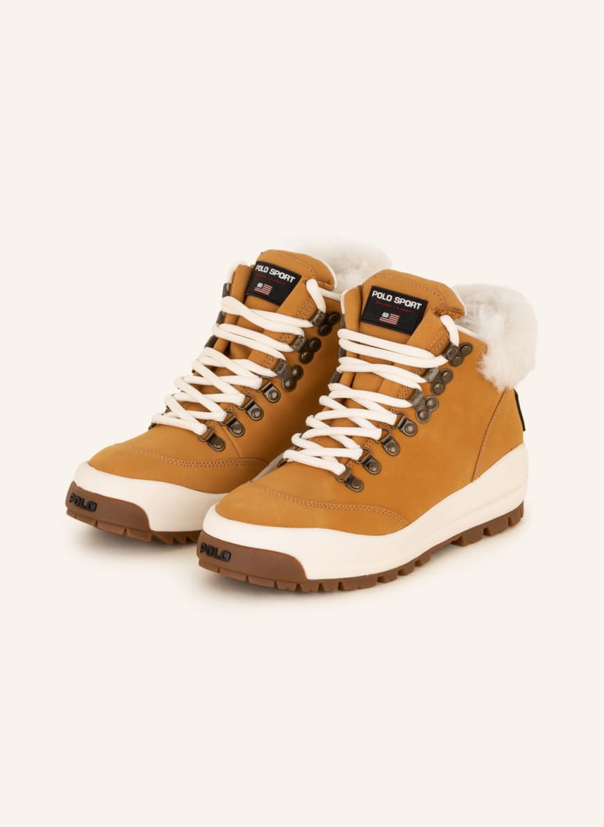 POLO RALPH LAUREN High-top sneakers with real fur, Color: LIGHT BROWN (Image 1)