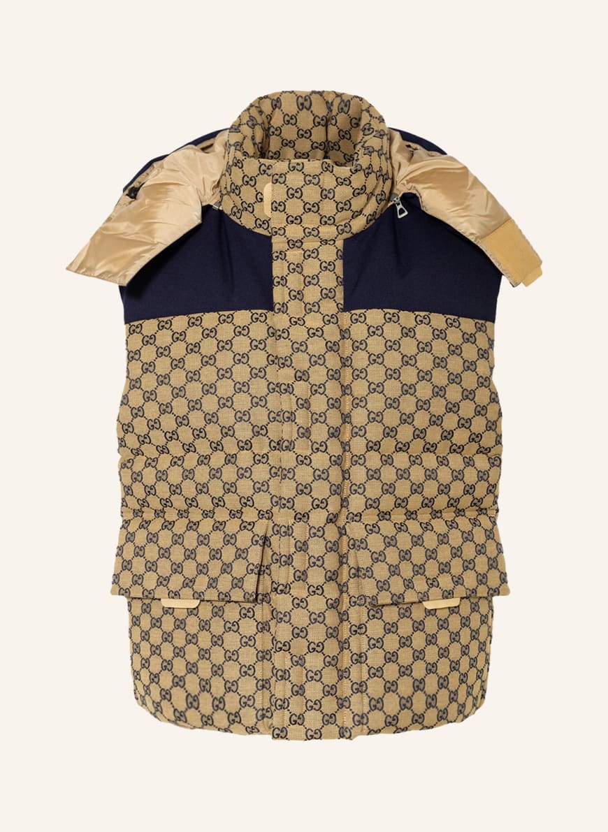 GUCCI Down vest with detachable hood, Color: CAMEL/ DARK BLUE (Image 1)