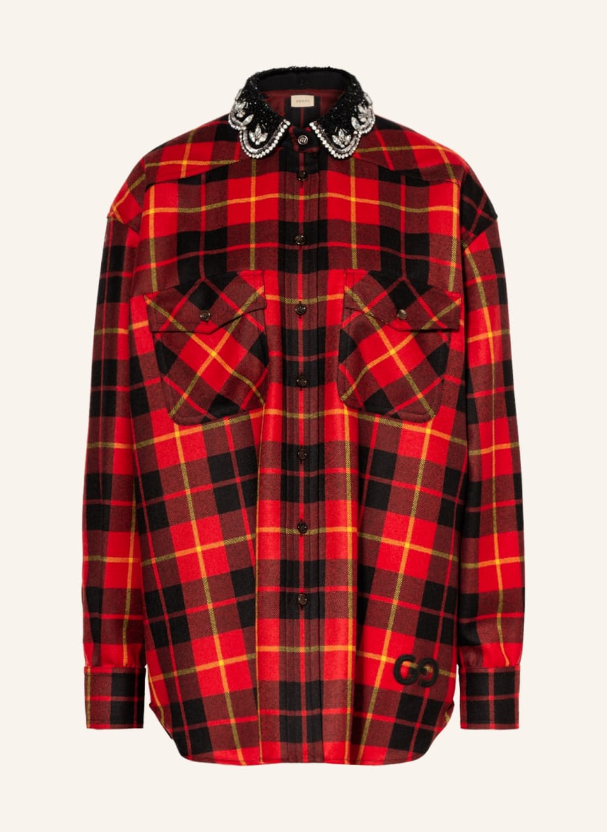 GUCCI Shirt blouse with decorative gems, Color: RED/ BLACK/ YELLOW (Image 1)