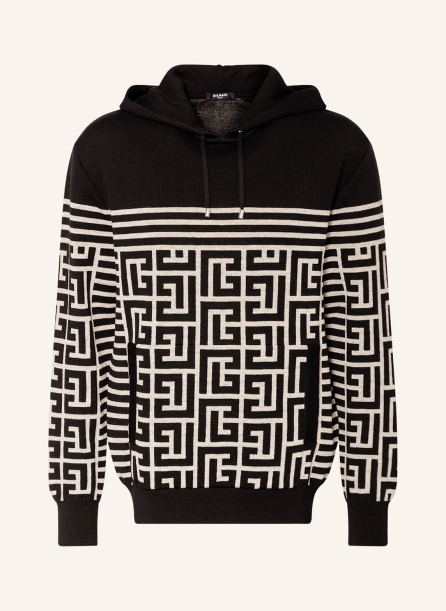 BALMAIN Knit hoodie , Color: BLACK/ CREAM (Image 1)
