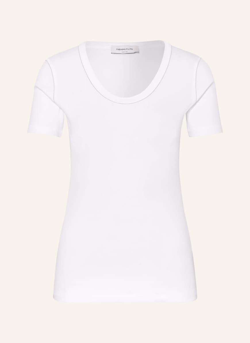 FABIANA FILIPPI T-Shirt mit Schmucksteinen, Farbe: WEISS (Bild 1)