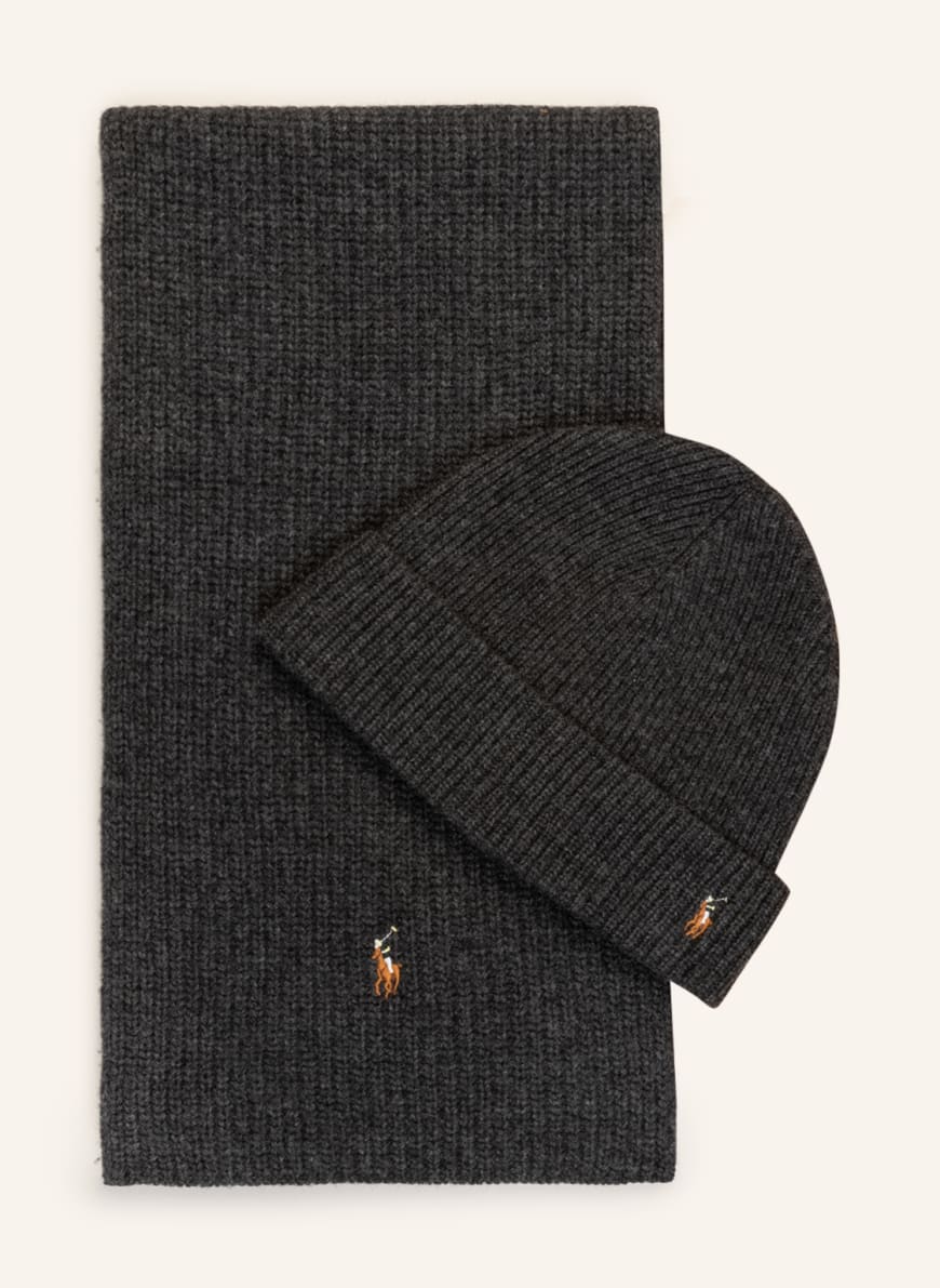 POLO RALPH LAUREN Set: Scarf and hat , Color: DARK GRAY (Image 1)