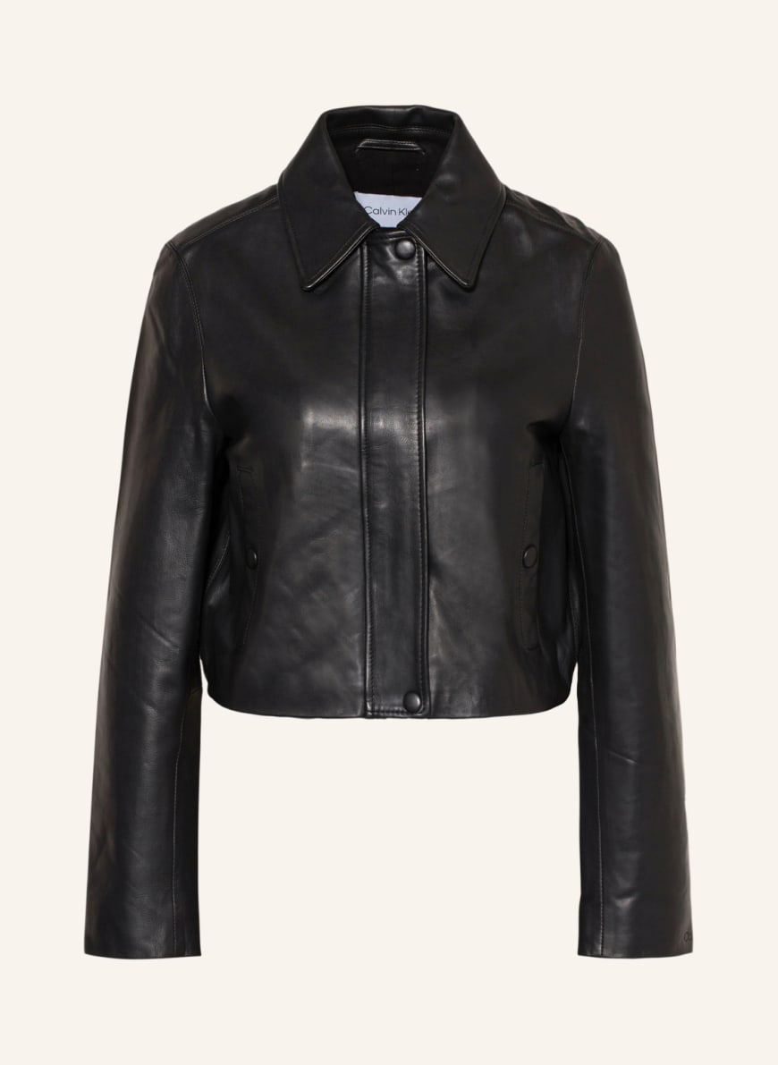 Calvin Klein Cropped leather jacket, Color: BLACK(Image 1)