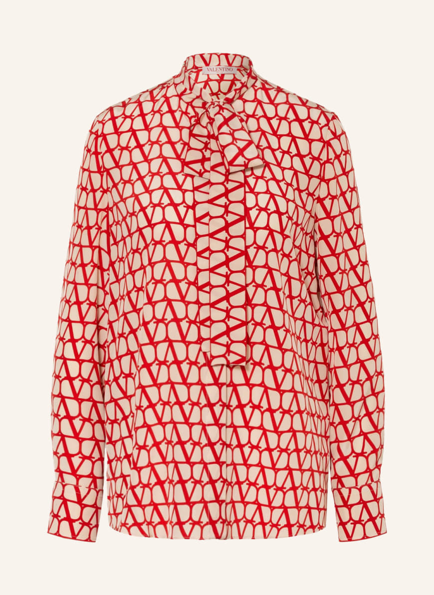 VALENTINO Bow-tie blouse in silk, Color: BEIGE/ RED(Image 1)