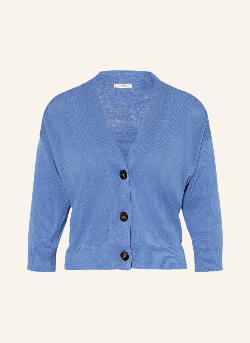 PESERICO Cardigan with linen and 3/4 sleeves, Color: LIGHT BLUE(Image 1)