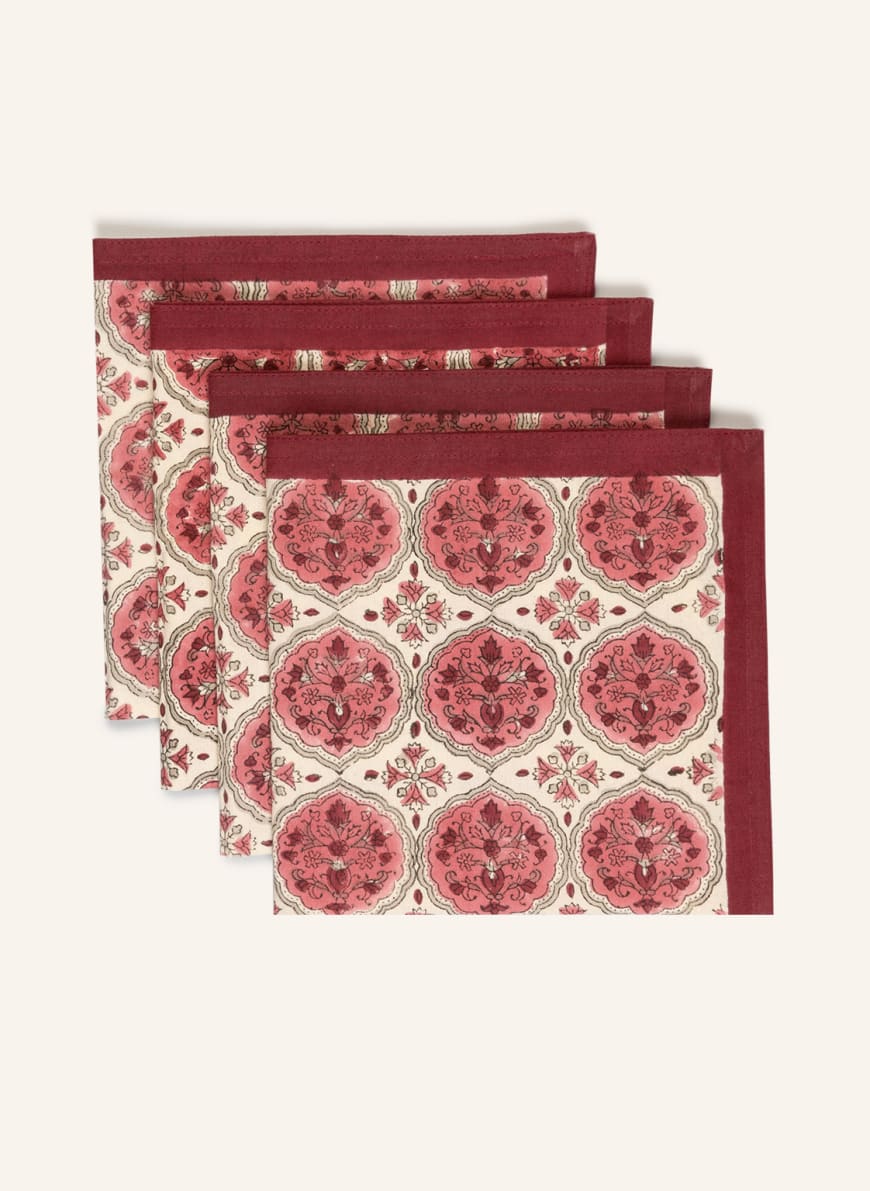BUNGALOW DENMARK Set of 4 cloth napkins KAMAL, Color: DARK RED/ ECRU/ PINK(Image 1)