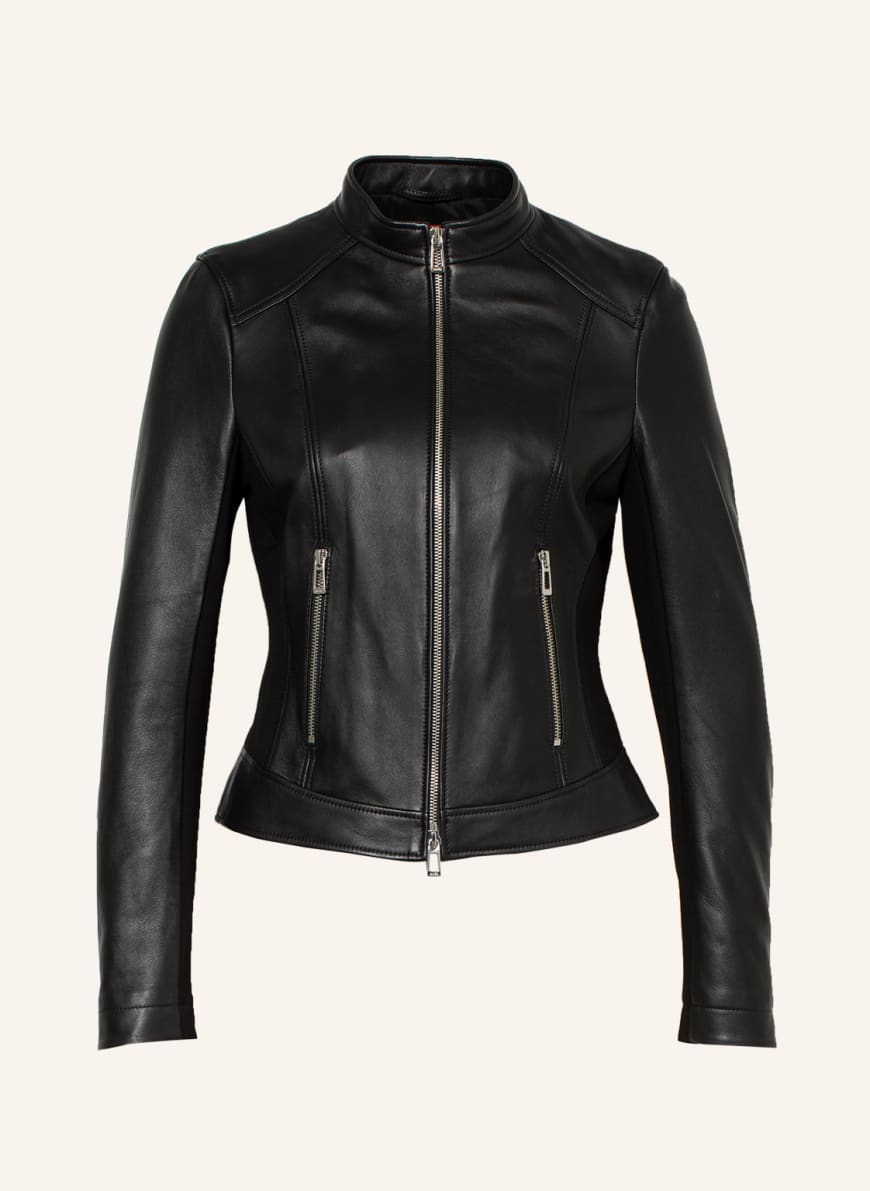 HUGO Leather jacket LANORE, Color: BLACK (Image 1)