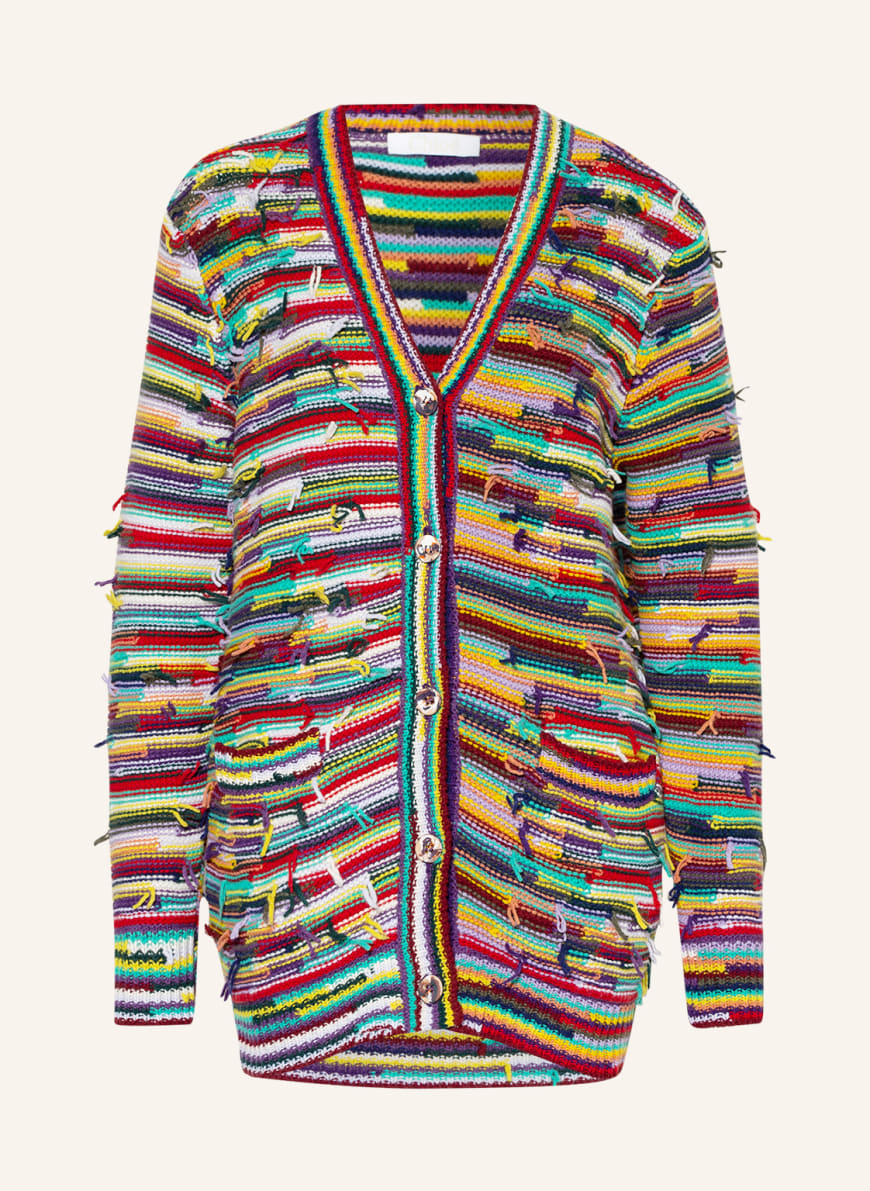 Chloé Oversized-Strickjacke aus Cashmere , Farbe: HELLGELB/ HELLGRÜN/ DUNKELBLAU (Bild 1)
