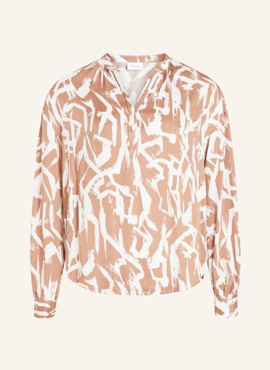 VILA Blouse-style shirt, Color: LIGHT BROWN/ WHITE (Image 1)