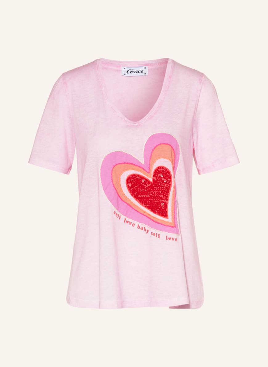Grace T-Shirt mit Pailletten und Stickereien, Farbe: ROSA (Bild 1)