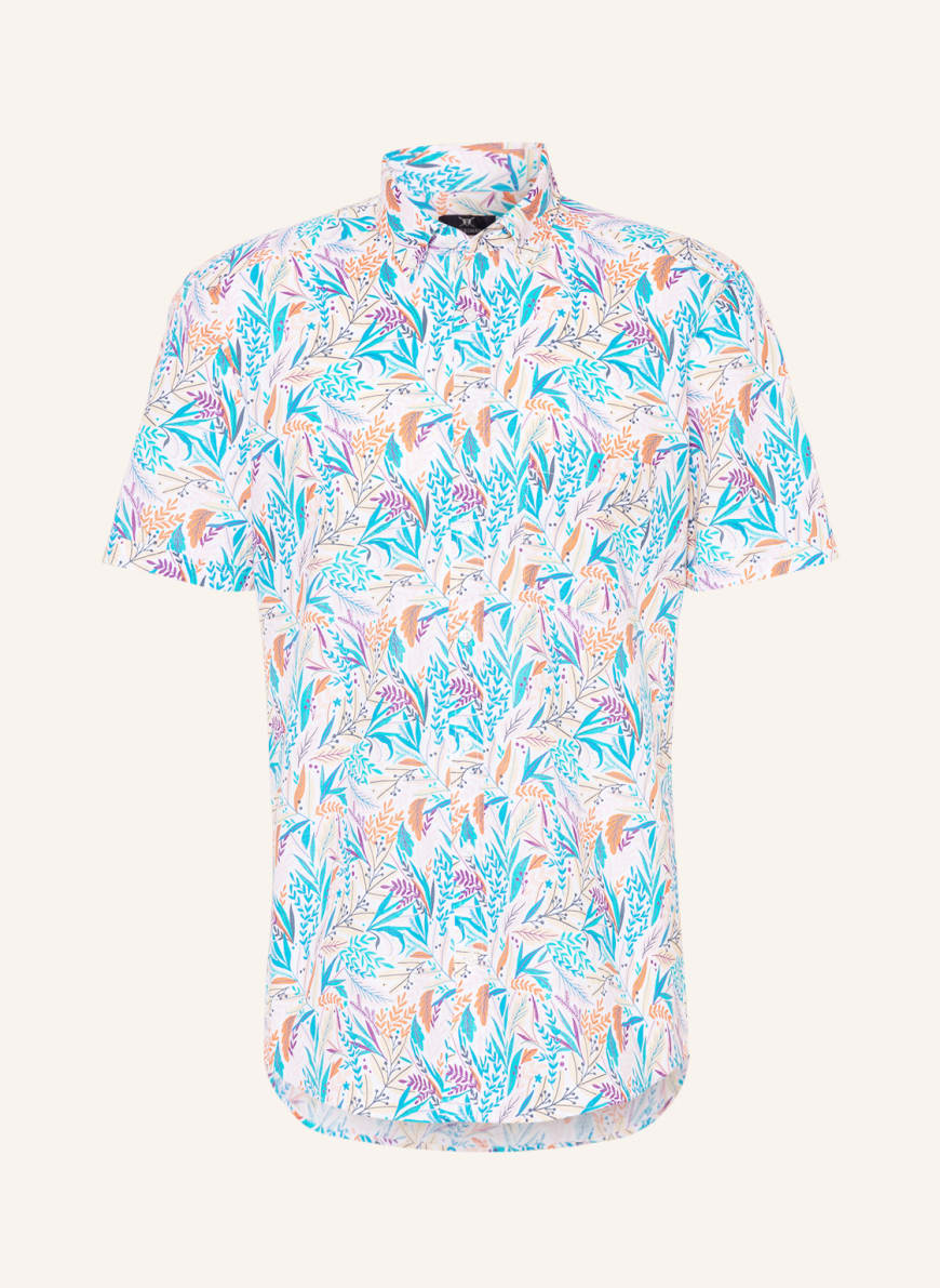 STROKESMAN'S Short-sleeved shirt modern fit with linen, Color: WHITE/ BLUE/ ORANGE (Image 1)