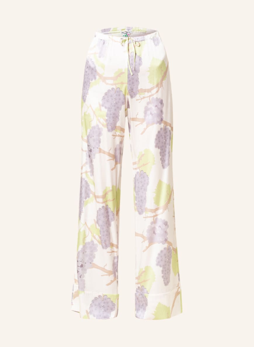 BERNADETTE Silk wide leg trousers LOUIS, Color: WHITE/ LIGHT GREEN/ PURPLE (Image 1)