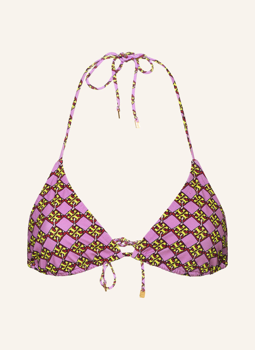 TORY BURCH Triangle bikini top LILAC LOGO in light purple/ dark red/ yellow  | Breuninger