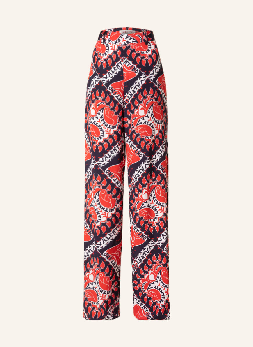 VALENTINO Wide leg trousers made of silk, Color: RED/ DARK BLUE/ WHITE (Image 1)