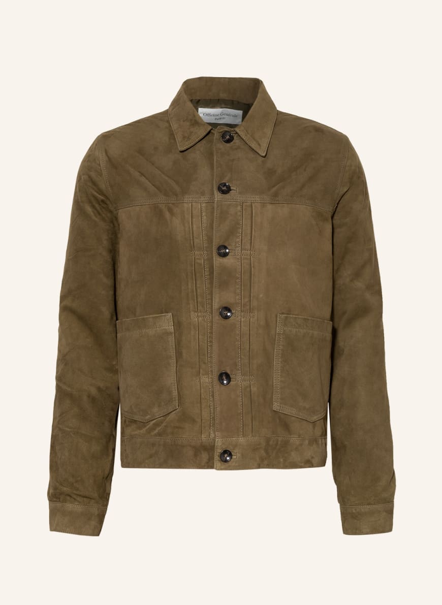 Officine Générale Leather jacket LEO, Color: OLIVE (Image 1)