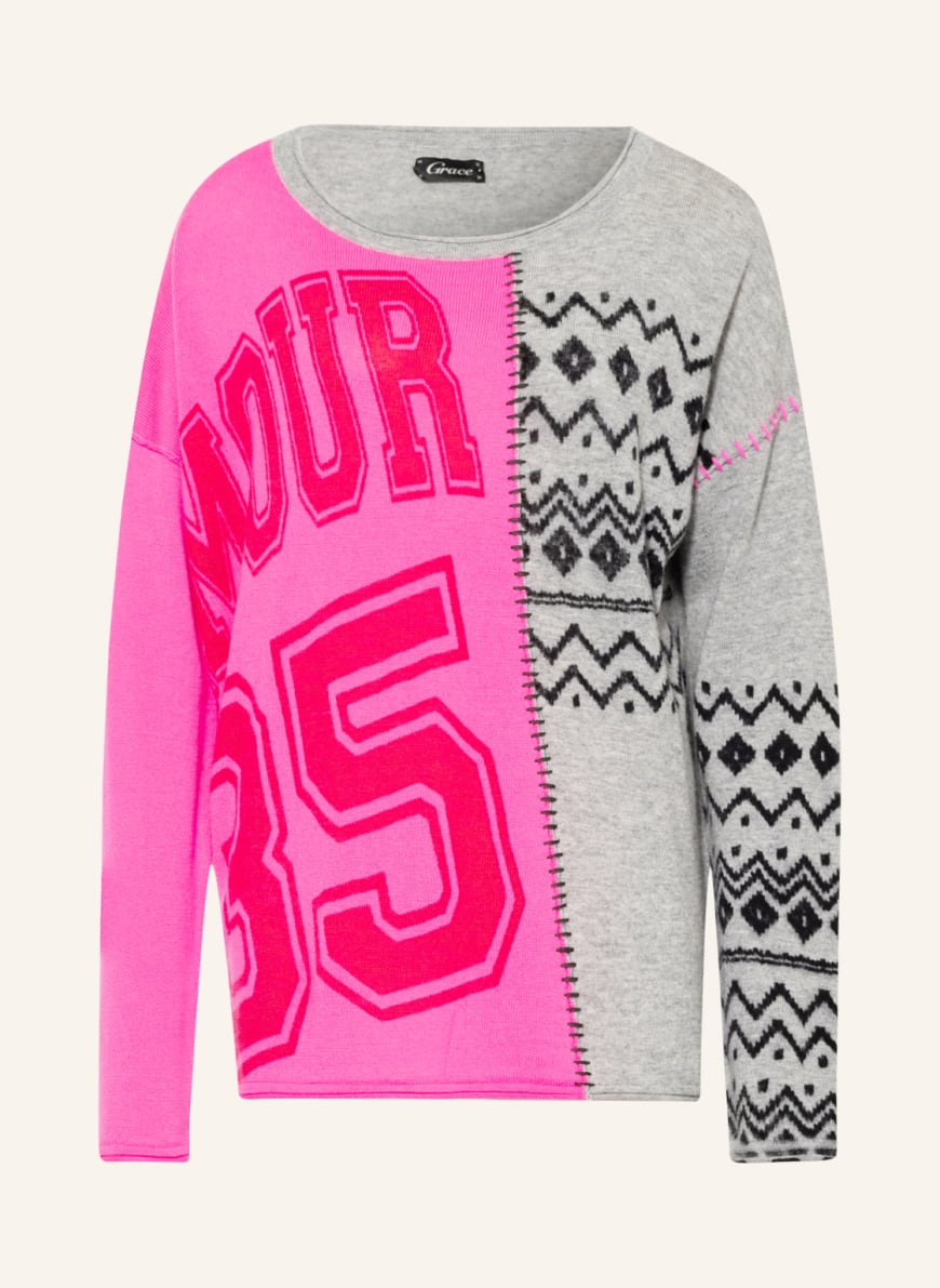 Grace Sweater, Color: GRAY/ NEON PINK/ BLACK (Image 1)