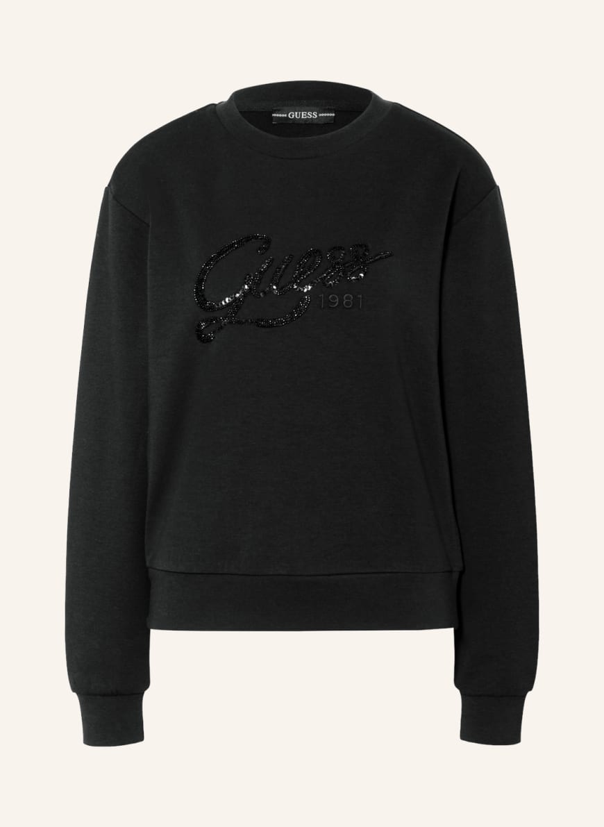 GUESS Sweatshirt with decorative gems , Color: JBLK JET BLACK A996 (Image 1)