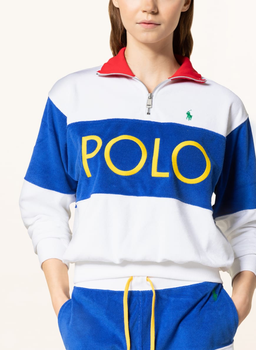 POLO RALPH LAUREN Terry cloth half-zip sweater in white/ blue | Breuninger