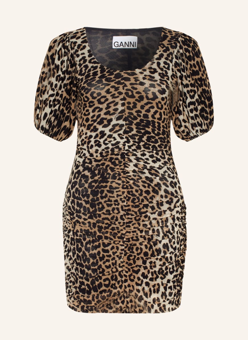 GANNI Dress in dark brown/ beige/ ecru 