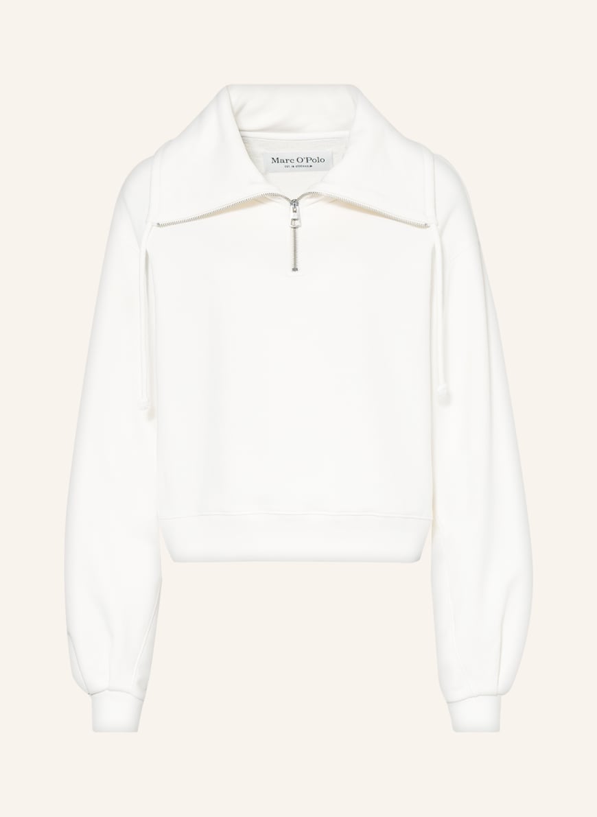Marc O'Polo Half-zip sweater in sweatshirt fabric, Color: WHITE (Image 1)