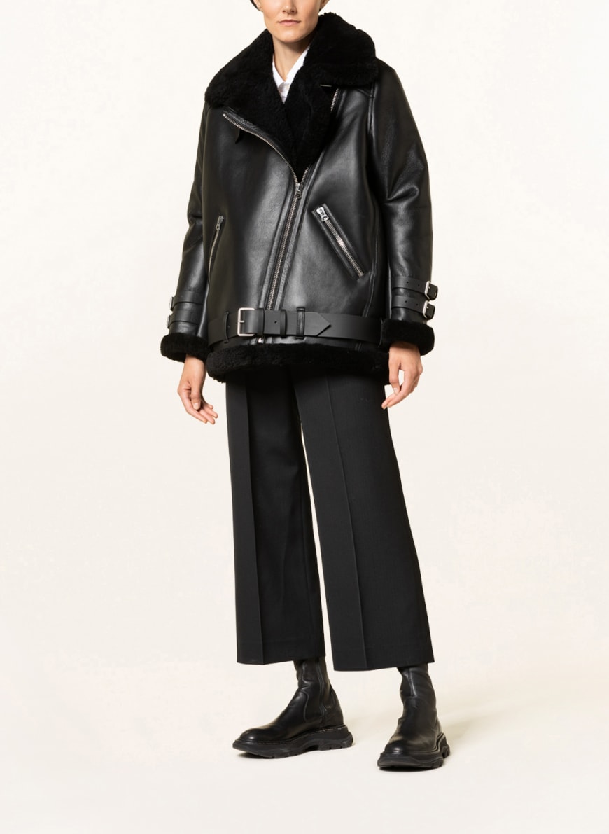 Acne Studios Leather jacket with teddy in black