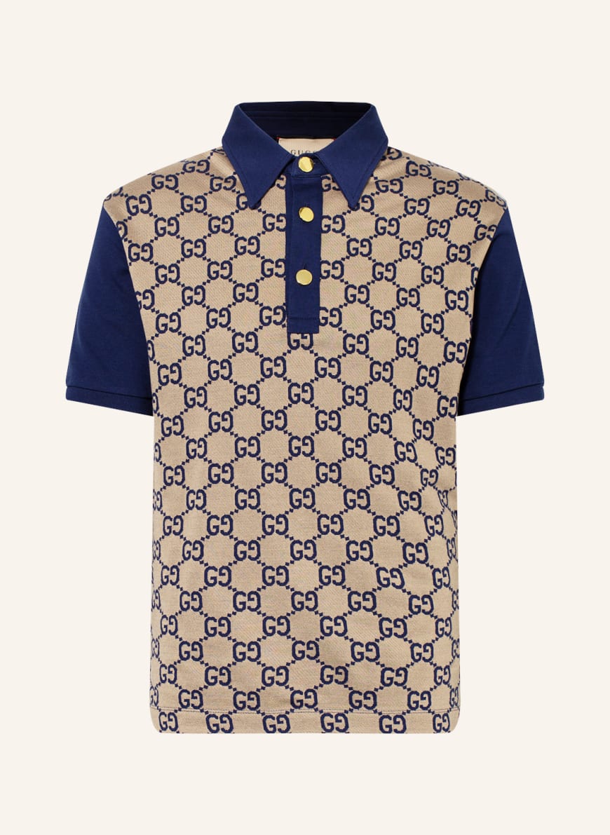 GUCCI Piqu polo shirt with silk in brown dark blue