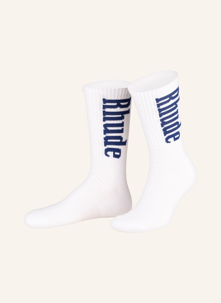 RHUDE Socks, Color: WHITE/ DARK BLUE (Image 1)