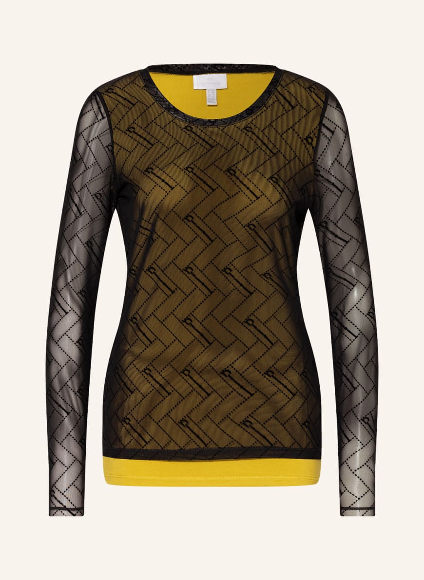 SPORTALM Long sleeve shirt made of mesh, Color: DARK YELLOW/ BLACK(Image 1)