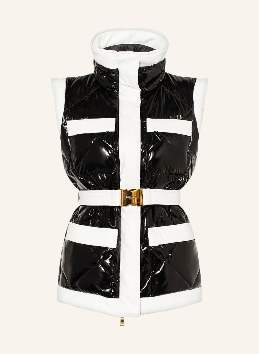 BALMAIN Quilted vest in leather look, Color: WHITE/ BLACK (Image 1)