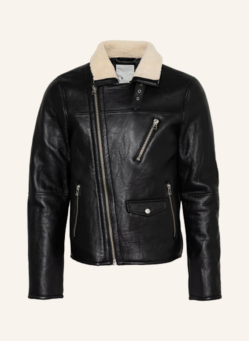 goosecraft Leather jacket VICTOR with teddy, Color: BLACK (Image 1)