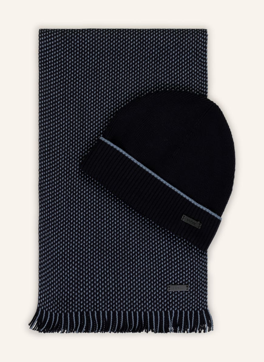 BOSS Set LITALO: Mütze und Schal mit Geschenkbox, Farbe: DUNKELBLAU/ HELLBLAU (Bild 1)