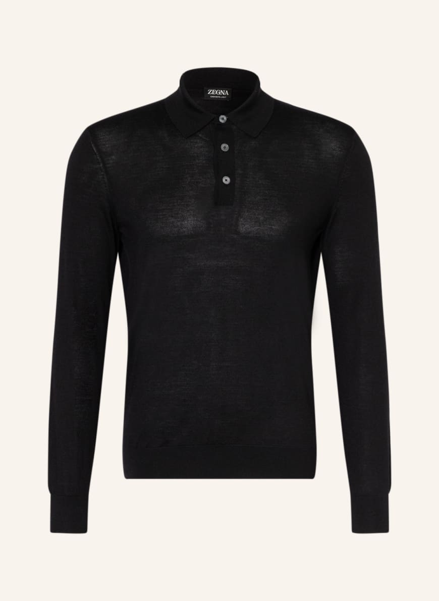 ZEGNA Knit polo shirt with silk, Color: BLACK (Image 1)